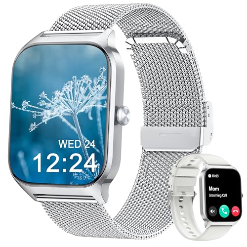 Popglory Smartwatch for Men and Women Calls, 1.85 Inches Health Watch with Blood Pressure, Heart Rate, Sleep, 100+ Sports Fitness Tracker, Pedometer, Compatible with Apple, Samsung, Android