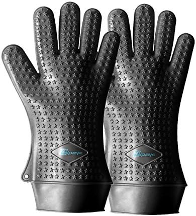 1 Pair Heat Resistant BBQ Gloves for Cooking, Grilling, Smoking, Oven Mitts , Pot Holder - Non slip, Waterproof (L,Black)