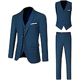 DEETRUST Men's Suit 3 Piece Slim Fit Suit Set, Two Button Solid Jacket Vest Pants with Tie, Men Tuxedo Suit Set
