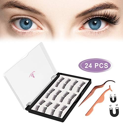 Magnetic Eyelashes, JDO Dual Magnetic Lashes 0.2mm Ultra-thin Magnet, Light weight & Easy to Wear, Best 3D Reusable Handmade False Eyelashes with Applicator (24 PCS)