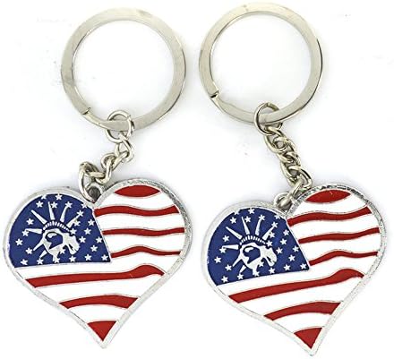 Jproducts12pcs US American Flag Metal Key Ring Heart Key Chain Statue Liberty USA NYC Souvenirs - Set of 12