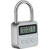 Metal Timer Lock, 99 Hours Max Timing Lock, USB Rechargeable Timer Padlock with LCD Display, Multi-Function Micro Electronic Timer Lock, Heavy Duty Metal Time Out Padlock(Silver)