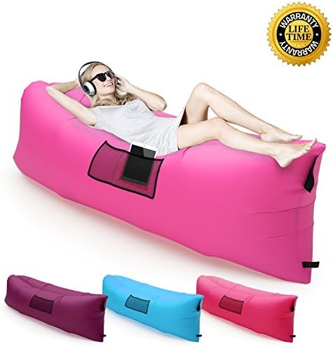 Inflatable Lounger with Carry Bag Ultra-light Portable Outdoor Lazy Air Sofa Fast Inflated Air Chair Ideal for Camping Picnics Beach Pink