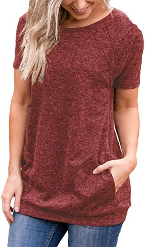 Uniboutique Womens Short Sleeve Round Neck Tunics T Shirts Tops Blouses with Pockets