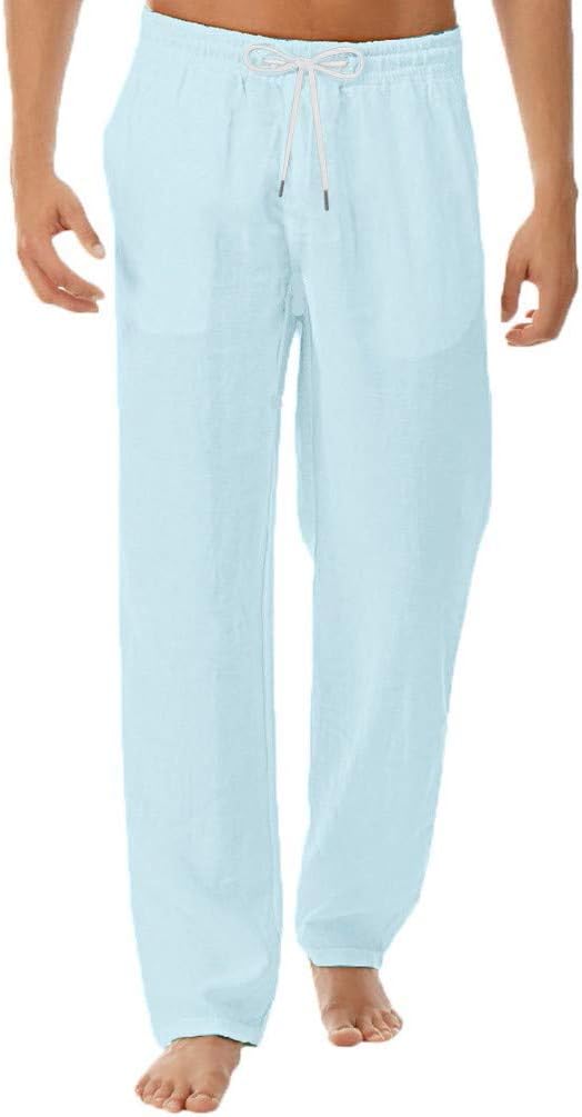 Kaister Trousers Men Casual Cotton Linen Pure Simple Trousers Summer
