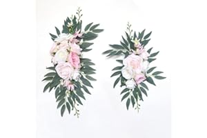 SZSYLM Floral Swags for Wedding Ceremony Sign, Rose Decorative Wedding Arch Flowers, 2Pcs Artificial Greenery Eucalyptus Leaves Flower for Door Window Home Decoration