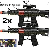 Set of 2 - Toy Police Assault Pistol Machine Gun Includes Sound Black