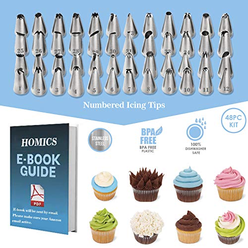 Homics 109 Pcs Cake Decorating Kit Baking Accessories Including Cake Turntable, Numbered Icing Tips, Disposable and Reusable Pastry Bags, Icing Spatula, Baking Cups and Other Cake Making Supplies