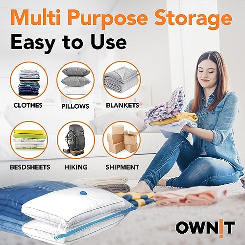 OWNIT® Vacuum Storage Bags with Electric Pump, 20 Pack Space Saver Bags with 6 Small, 6 Medium, 5 Large, 3 Jumbo, Reusable Vacuum Compression Bags for Packing Clothes, Blankets, Duvet, Pillows, Travel
