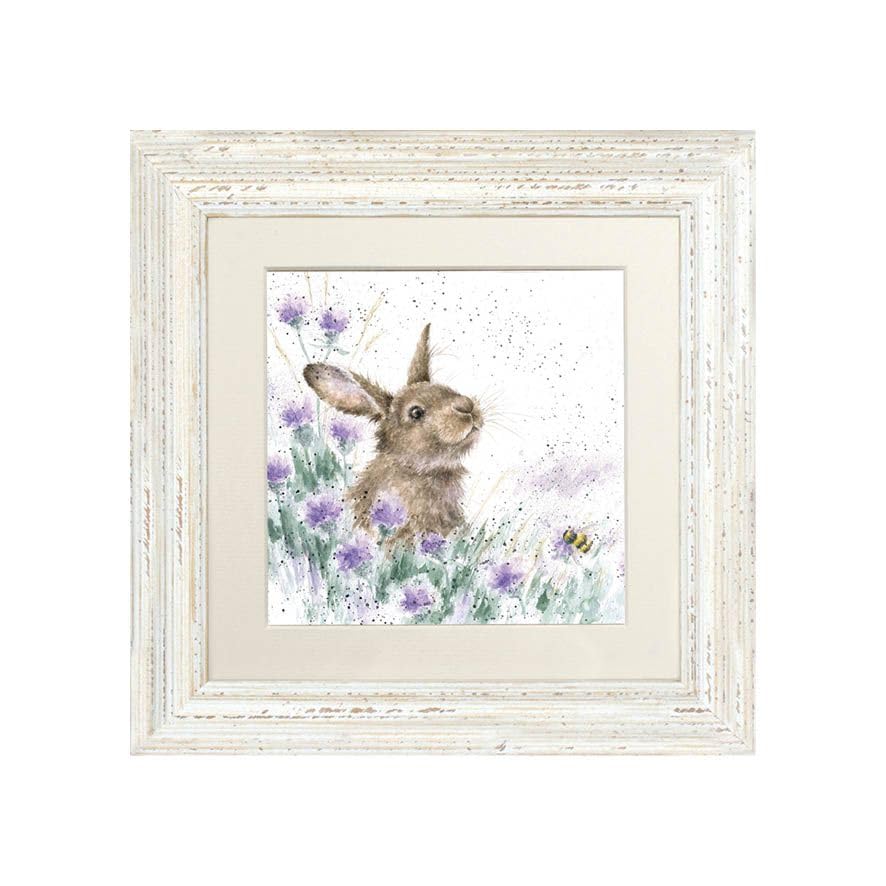Wrendale Designs "The Meadow Rabbit Mounted Framed Picture (Distressed White)