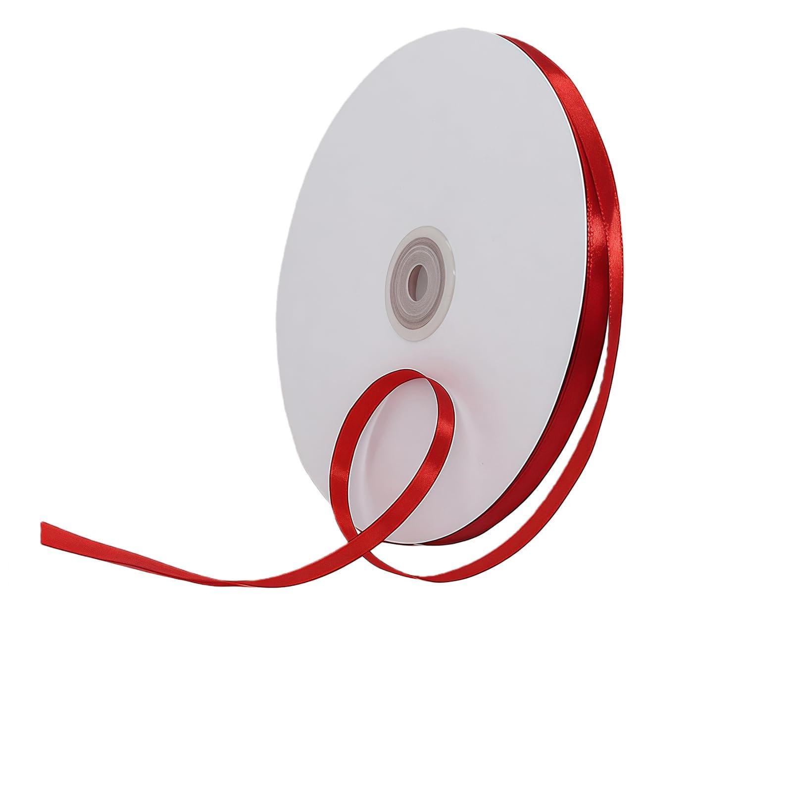 Red Satin Ribbon 6mm for Gift Wrapping, Crafting, Cake Decoration - 91M Polyester Fabric for Hair Bows, Christmas, Wedding Car Decor