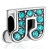 Pugster Silver Plated Blue Swarovski Element Crystal Music Note Bead Fits Pandora Charm Bracelet