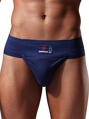Omtex Tokyo Athletic Cotton Gym Supporter Back Covered with Cup Pocket for Mens Navy Blue Waist 32 Inches