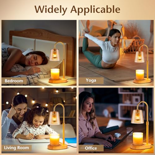 Candle Warmer Lamp with Timer - Electric Wax Melter Flameless Burner Heater | Adjustable Height and Brightness Jar Candles Lamps Suitable Various Holiday Warming Gifts with Gifts for Women with 2 Bulbs