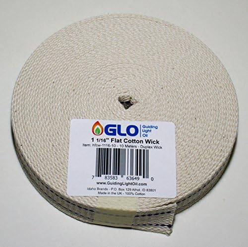 Guiding Light Oil 1 1/16" Inch Flat Cotton Oil Lantern or Oil Lamp Wick with Double Purple Stitch. 32 Foot Roll - 10 Meters - Duplex Wick