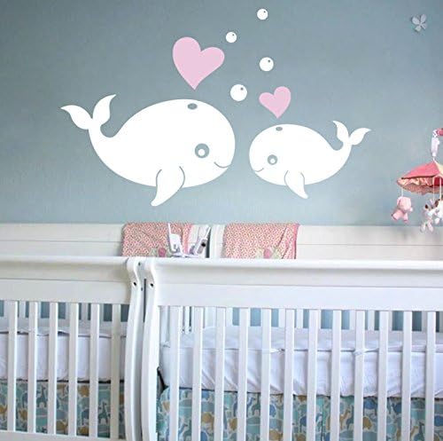 LSKOO Cute Whales and Hearts Kids Nursery Baby Wall Stickers Wall Decals (White)