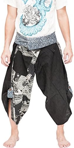 Samurai Harem Pants Indigo Dye Wrap Waist Japanese Flying Koi Fish
