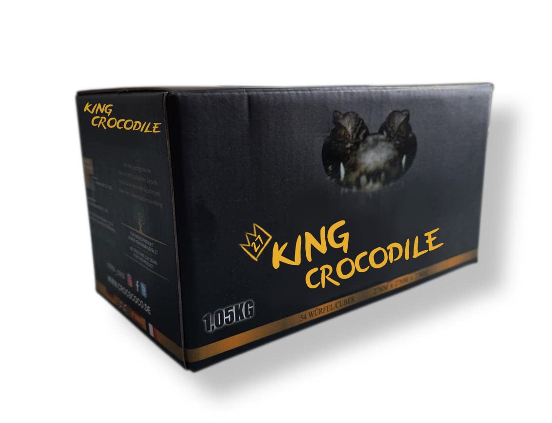 King Crocodile Coconut Charcoal with Long Burning Time I 27 x 27 mm Sustainable Natural Charcoal I Little Ash I Low Smoke I Grill Charcoal I Charcoal Cube in Premium Quality