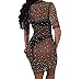 Multitrust Sexy Women Sequins See Through Mesh Bikini Swimsuit Cover Up Dress Short Sleeve Swimwear Beach Cover-up (Black, L)