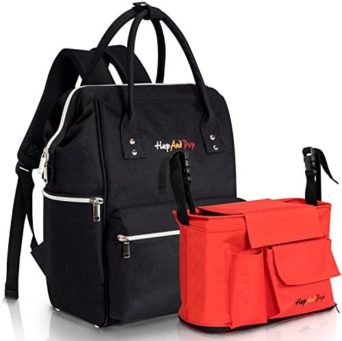 Baby Diaper Bag Backpack Organizer - Multi-Function Designer - Wide Open Tote Bag for Mom Dad Boys &amp; Girls - Waterproof - Bonus Stroller Organizer - Black