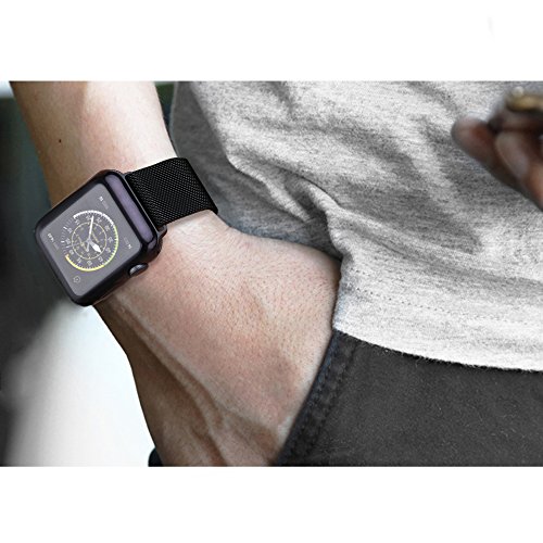 AdMaster Apple Watch Band 42mm Stainless Steel Metal Replacement Wristband Milanese Sport Strap and Apple Watch Screen Protector for Apple Watch Series 3 2 1, Black - Thumbnail 3