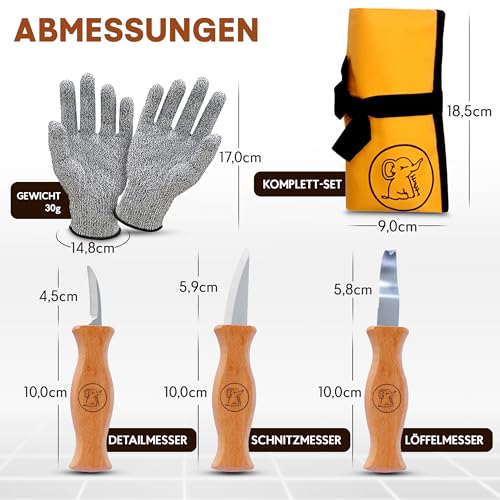Eli Children's Carving Knife Set from 6 Years – High-Quality 5-Piece Children's Knife Carving Set Including Cut-resistant Gloves – Children's Carving Knife – Carving Tool – Pocket Knife