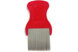 55 TRENDS Red Lice Comb Hair Lice Comb Stainless Steel Teeth Anti-Slip Grip Remove Head Nits Dandruff Scalp Fine Bristles Hair Lice Comb for Pets, Kids, Adults