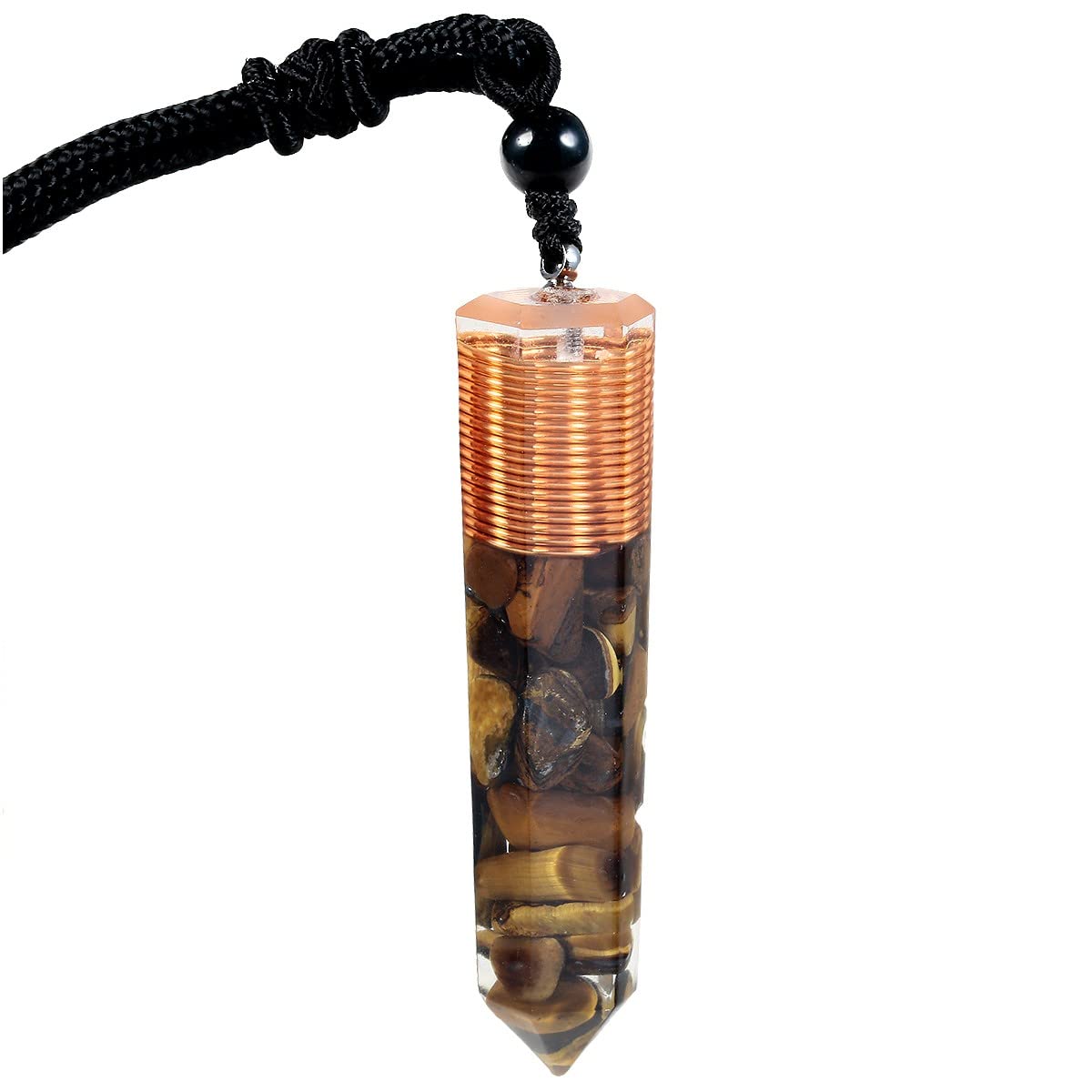KYEYGWO Healing Orgone Crystal Point Necklace for Unisex Hexagonal Quartz Chip Stones Pendant Single Point Crystal Wand Amulet for Meditation and Yoga