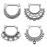 D&M Jewelry 4pcs 316L Stainless Steel Septum Clicker Mixed Mode Nose Ring 16G