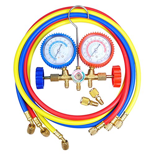 Yescom R410a Refrigerant Manifold Gauges 5' Hoses HVAC Halogen Diagnostic Tools