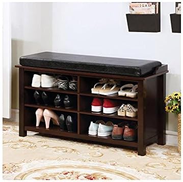 Blendon 40.5 inch Wide Shoe Rack Bench in Brown Cherry