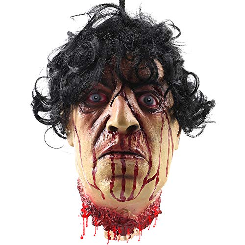 ODOMY Halloween Severed Head Props Hanging Scary Bloody Cut Off Head Latex Zombie Halloween Decorations (Style 4)