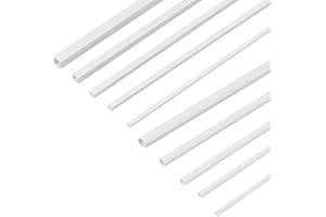 OLYCRAFT 40pcs 10 Sizes ABS Plastic Hollow Tubes Plastic Round/Square Bar Rods White Plastic Hollow Bar for DIY Handmade Sand Table Material Model Building - 3/4/5/6/8mm