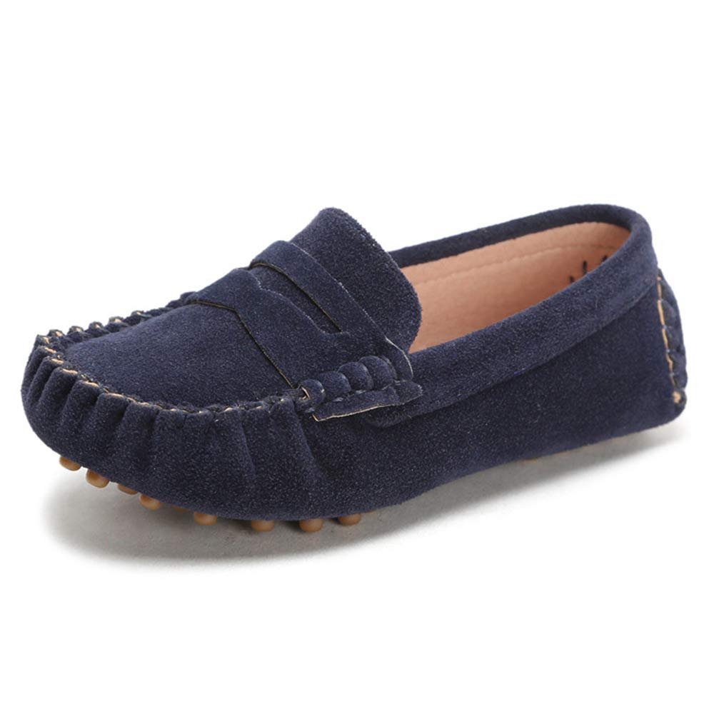 Penny Loafers for Little Kids Square Moc Toe Stiching Slip on Faux Suede Flexiable Rubber Sole Flat Heel Toddler's Moccasins One Size Smaller