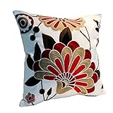 Home Decor Embroidered Cotton Throw Pillow Covers Decorative Cushion Covers 18 x 18 inch, Machine Washable Sofa Cushion Cover