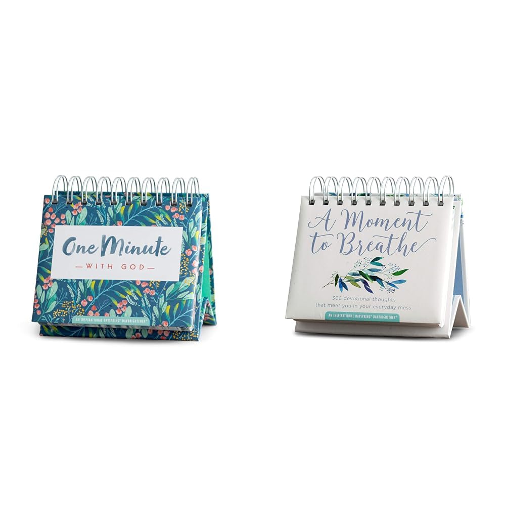 DaySpring - One Minute with God - Perpetual Calendar (J1391), Green, 5 1/2" x 5 1/4" x 1 1/4" & DaySpring - A Moment To Breathe: 366 Devotional Thoughts That Meet You in Your Everyday Mess Image