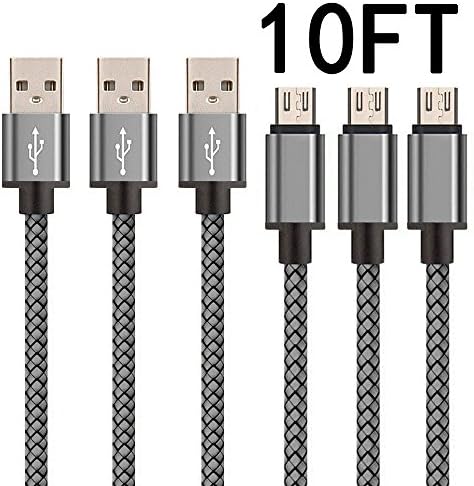 Micro USB Android Charger Cable,Marktol 3Pack-10ft Nylon Braided High Speed 2.0 USB Charging Cord Fast Charger Cable for Samsung,Sony,Motorola,Nokia,HTC,LG,Nexus(Black)
