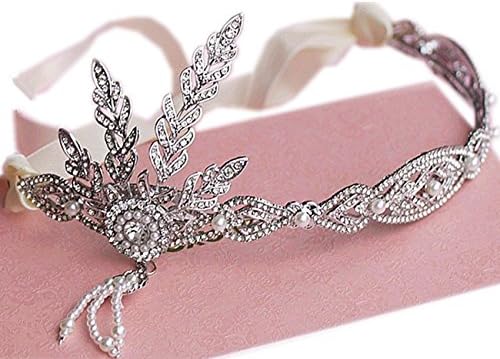 FOLLOWUS 1920's Great Gatsby Vintage Style Pearl Crown Charleston Bridal Headband (B-light)