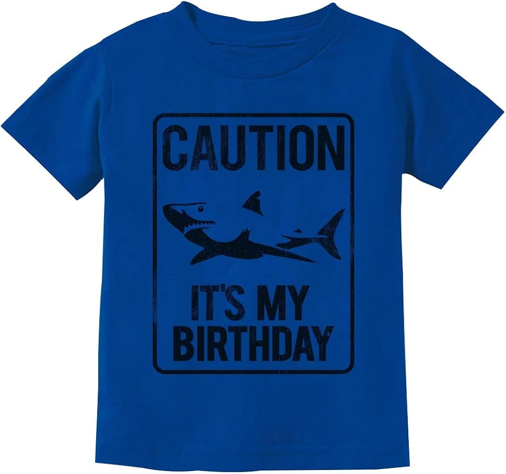 Boys Birthday Shirt Shark Sign Caution Its My Birthday Gift Toddler Kids T-Shirt