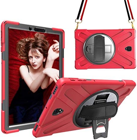 Samsung Galaxy Tab A 10.1 2016 Case, MAHYVE Full-Body Protective Case for Galaxy Tab A 10.1 T580/T585 with 360 Rotatable Heavy Duty Kickstand, Adjustable Hand Strap and Shoulder Strap (Red)