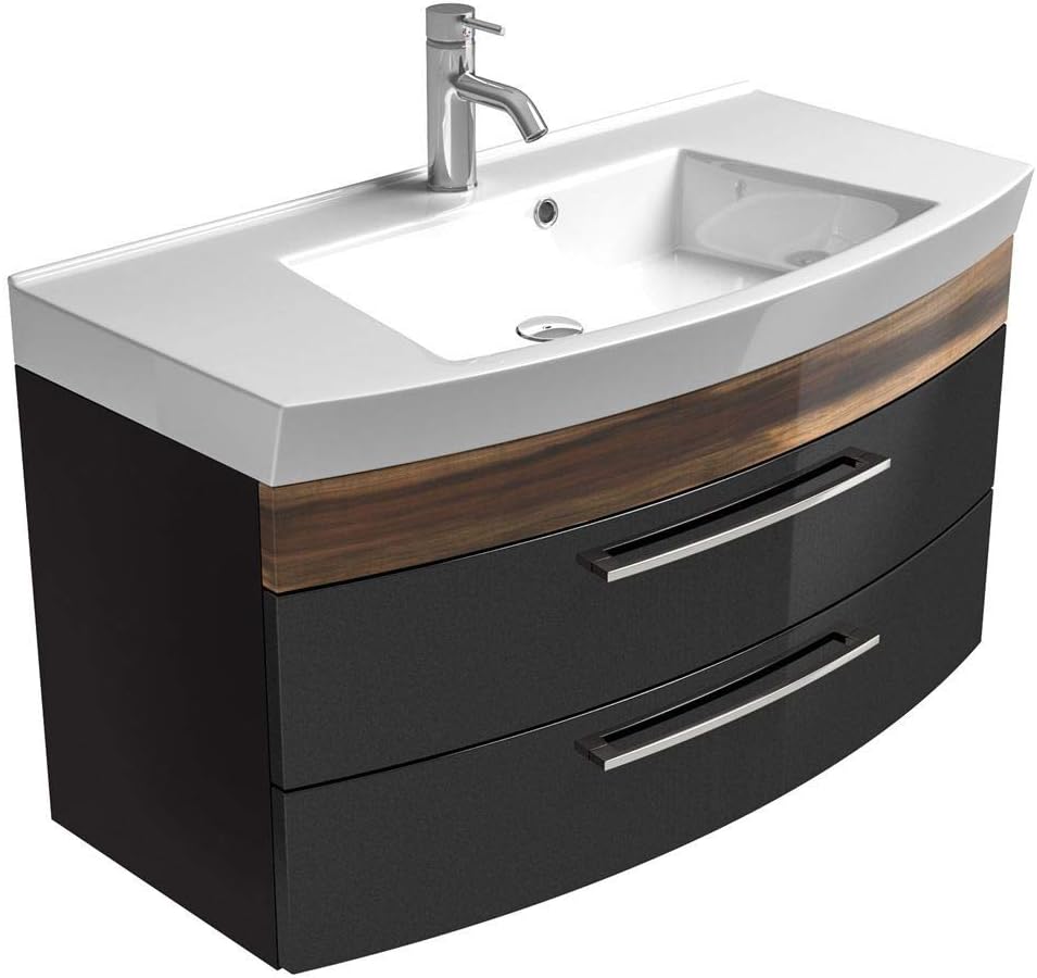 Lomadox Waschtisch 100cm Unterschrank Mit Waschbecken Hochglanz Anthrazit Walnuss 2 Softclose Auszuge Amazon De Kuche Haushalt
