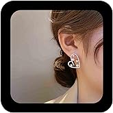 Erimberate Bohemian Love Heart Stud Earrings Crystal Heart Earrings Vintage Pearl Earrings Gold Hollow Heart Love Earrings Rhinestone Heart Earrings Pearl Heart Earrings Jewelry for Women