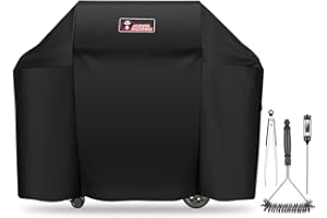 Kingkong 7130 Grill Cover for Weber Genesis II 3 Burner Grill and Genesis 300 Series Grills (Compared to 7130) including Brush, Tongs and Thermometer