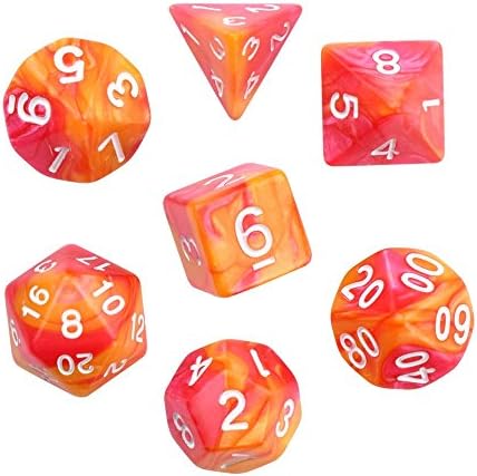 Gemini Glowing Polyhedral 7-Die RPG Dice Set Galaxy Dnd Dice Set D20 D12 D10 D8 D6 D4 for Dungeons and Dragons wit Pouch (Orange Red)