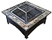 Hiland FT-51133D Square Burning Fire Pit w/Wood Grate and Domed Mesh Screen Lid, Poker Included, Slate Stone Tile Top