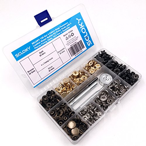 Seloky 120 Set 4 Colors Snap Fasteners Leather Snaps Button Kit Press Studs with 4 Pieces Fixing Tools, 12.5 mm in Diameter - Thumbnail 3