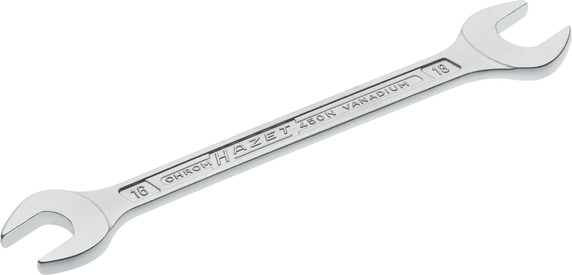 HAZET 450N-16X18 205.7 mm Hexagon Profile Double Open-End Wrench - Chrome-Plated
