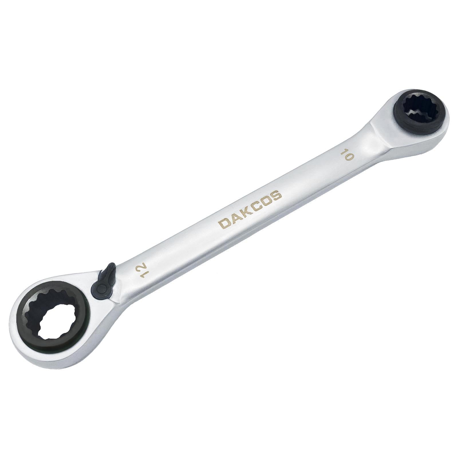 DAKCOS 4 in 1 Combination Ratchet Spanner 8x10-12x13mm Double End Ratchet Ring Wrench CR-V with Matt Chrome Finish