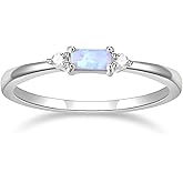 SHINYSO 14K Gold Plated Wedding Bands for Women Baguette Opal Ring Cubic Zirconia CZ Pave Thin Stackable Anniversary Rings for Her Size 4-10