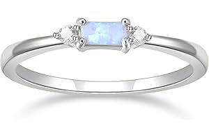 SHINYSO 14K Gold Plated Wedding Bands for Women Baguette Opal Ring Cubic Zirconia CZ Pave Thin Stackable Anniversary Rings for Her Size 4-10